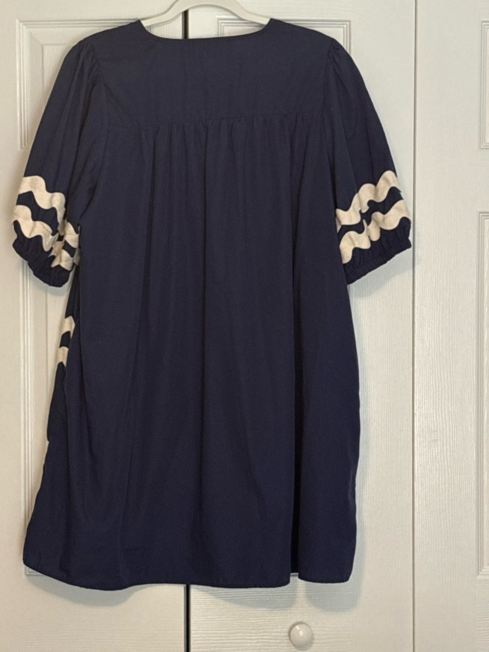 entro Navy Baby Doll Dress with Cream Wave Trim - Picture 2 of 4